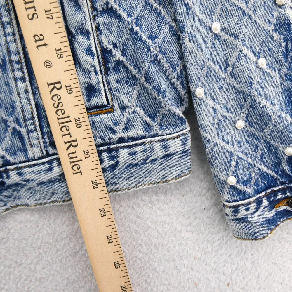 G-III Jacket Womens Medium New York Yankees Blue Pearl‎ Acid Wash Denim Jean